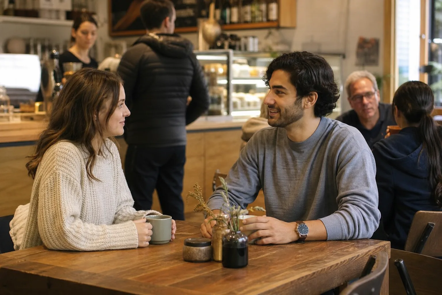 Couple walking beside the Essex coast on a relaxed first date