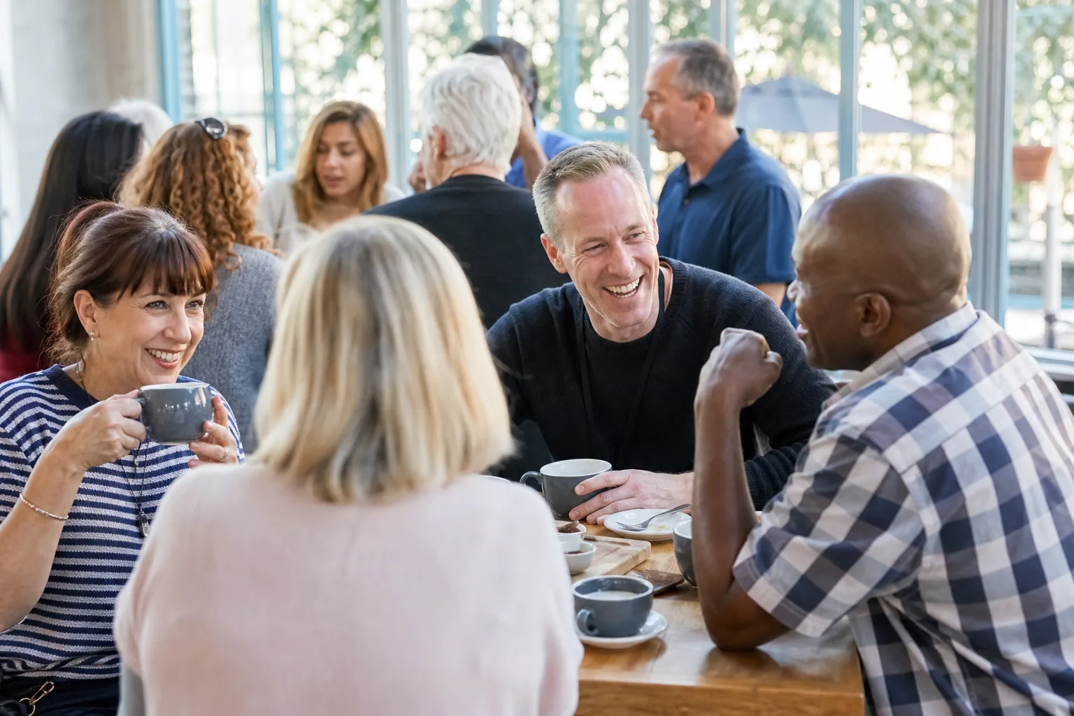 People talking over drinks at a relaxed singles event in Essex