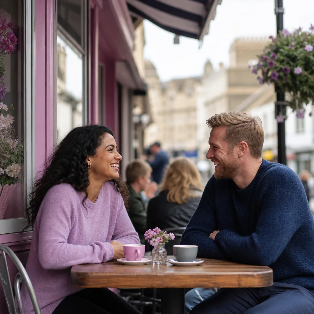 A relaxed daytime meeting at a café table in central Colchester